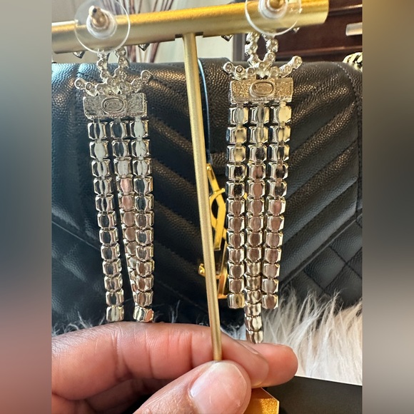 Authentic Chanel CC Drop Earrings Multicolor Crystal Embellished Metal - Picture 7 of 10